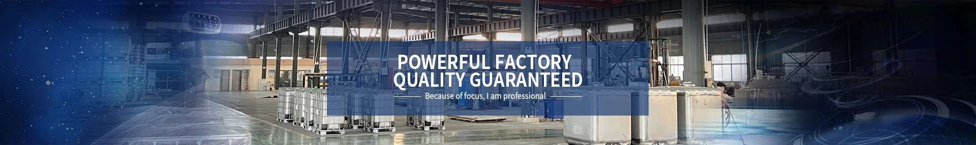 Factory workshop banner with the original quality message