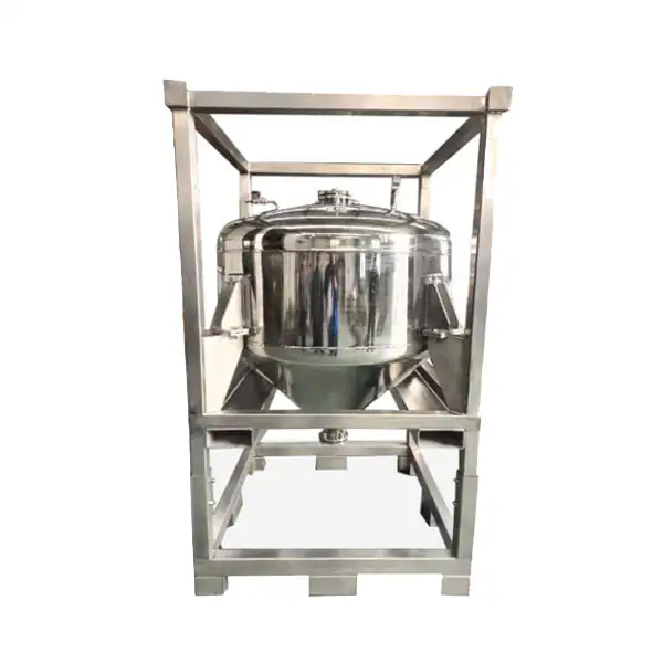 Stainless steel tank in a protective frame on the lithium salt tank page