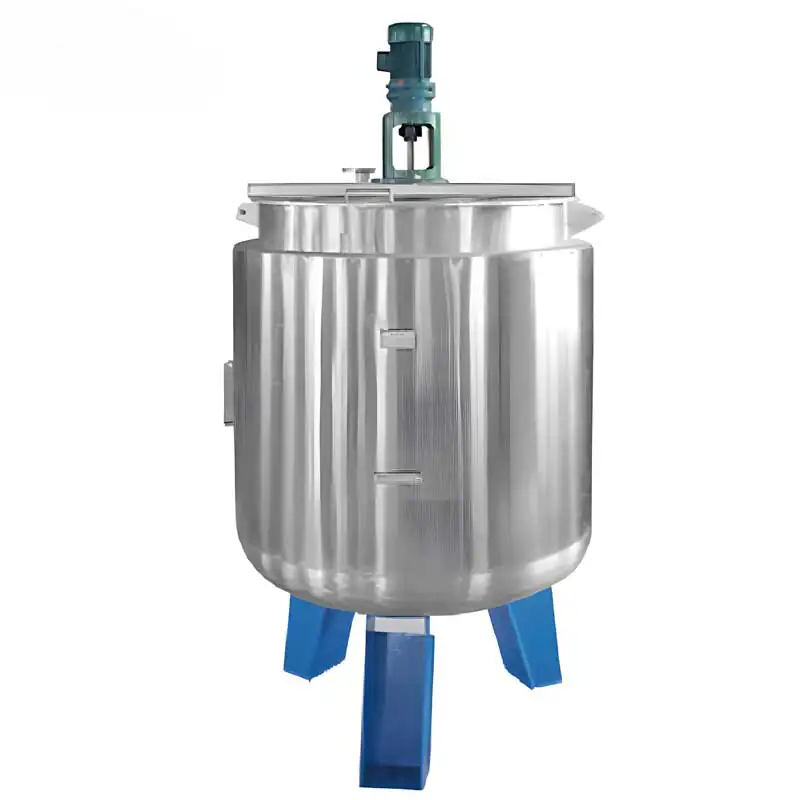 Stainless steel mixing vessel with an overhead agitator