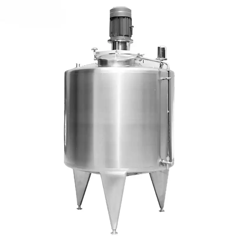 Stainless steel mixing drum with a conical base and motor