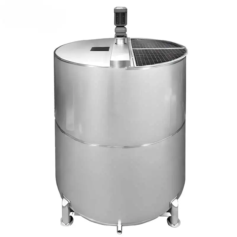Open top stainless steel mixing drum with an overhead motor
