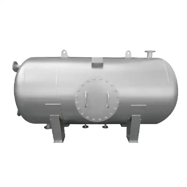 Horizontal stainless steel pressure vessel with a side opening