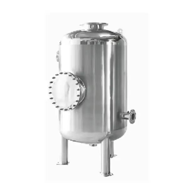 Vertical stainless steel pressure vessel with a side opening