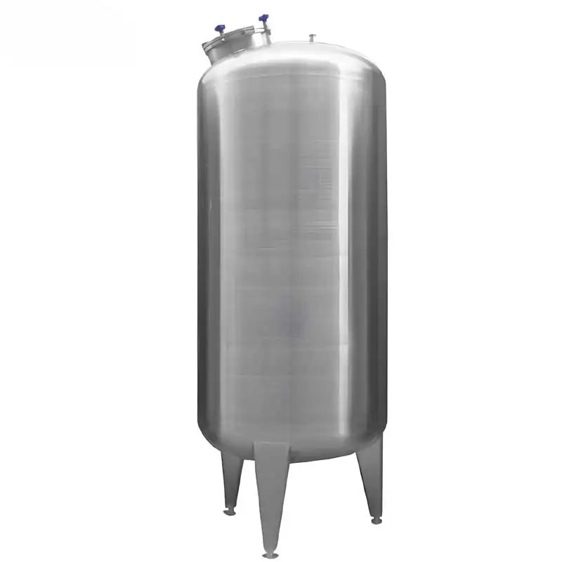 Tall cylindrical stainless steel vessel with support legs