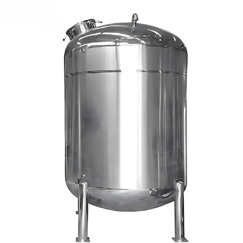 Vertical stainless steel vessel with top mounted fittings