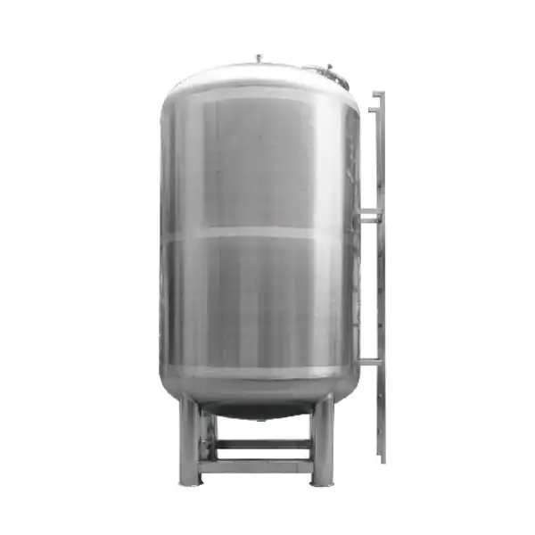 Vertical stainless steel storage vessel with supporting legs
