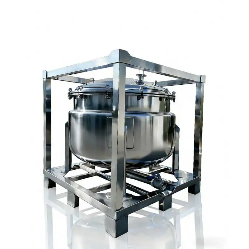 Stainless steel vessel mounted in an open support frame